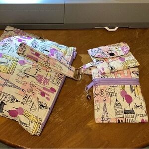 4 piece Set with Paris themed print in Pink and Cream